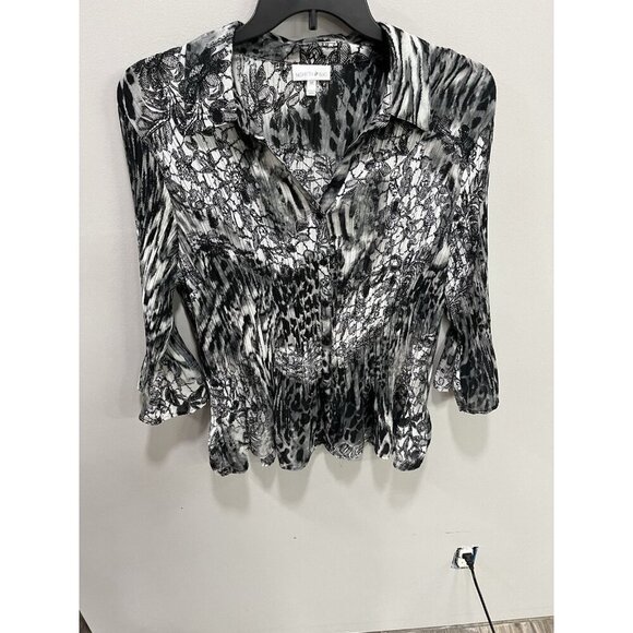 Fashion Bug Women's 3X Blouse Black/White/Gray Accordion Pleated Career Blouse - Picture 2 of 5